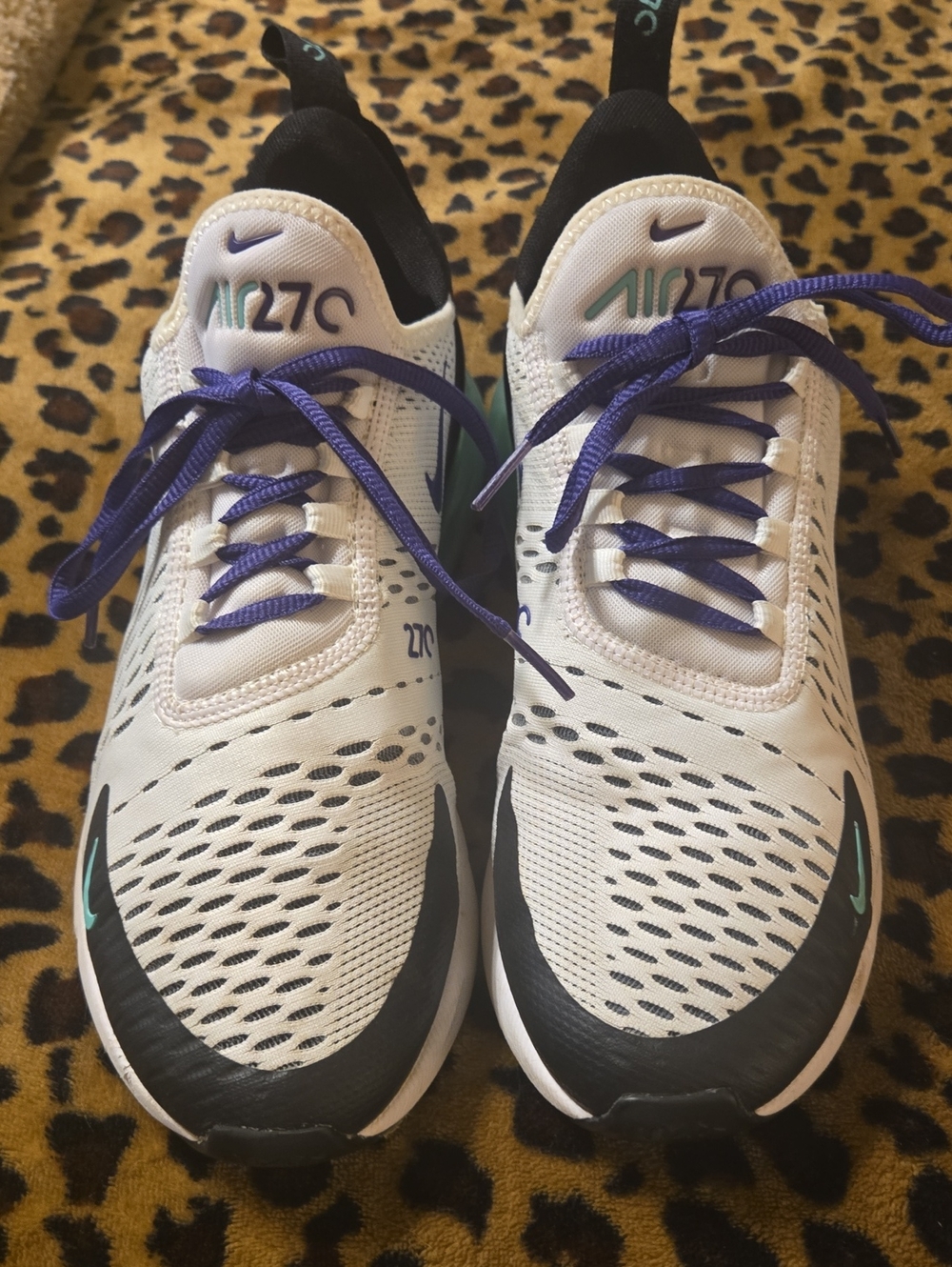 Nike Women’s White Sneakers with Purple Laces and Teal Accents